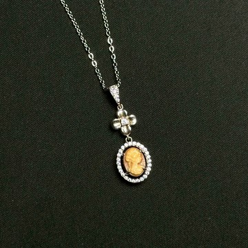 維多利亞 |瑪瑙 浮雕 仕女雕件 復古 天然石項鍊 925純銀 S23AT23-19