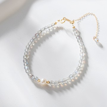 [銅合金]珠月清吟水晶串珠手鍊【KTL708】-灰月光石+淡水珍珠