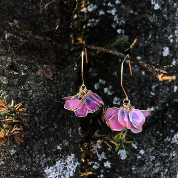 Vingtsix 粉色藍花瓣切邊耳環/耳夾可
