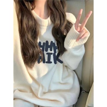 軟糯奶fufu圓領毛衣女秋冬新款慵懶風寬松溫柔保暖chic針織衫上衣