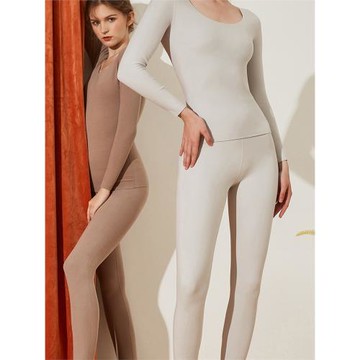 雙面無痕保暖內衣女上衣德絨自發熱大圓領秋衣加厚加絨打底衣冬季