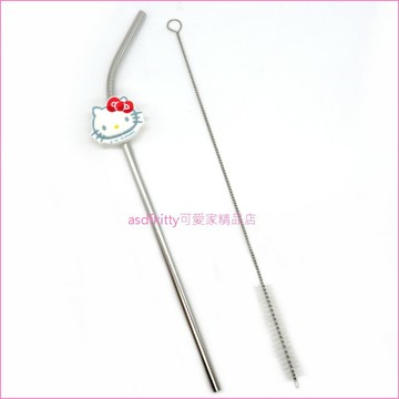 asdfkitty*KITTY 304不鏽鋼彎曲吸管-附清潔刷.收納袋-日本正版商品