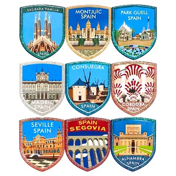 A-ONE 匯旺 西班牙旅遊景點紀念地標貼紙組 9張 金蔥銀蔥五彩蔥  1組  6x7.5 cm