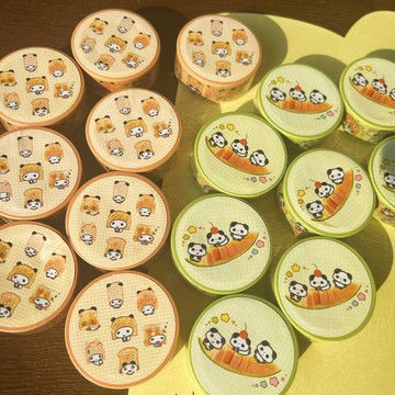 【蜜瓜/面包】可愛熊貓和紙拉條膠帶/古早裝飾膠帶/手賬膠帶