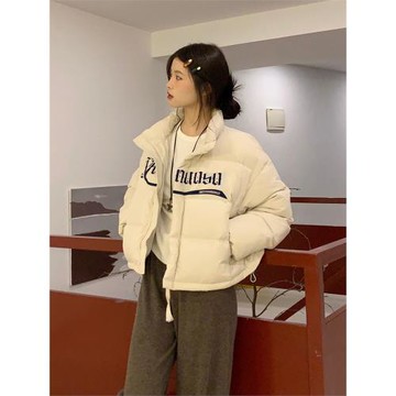 潮牌美式短款字母印花學生棉衣