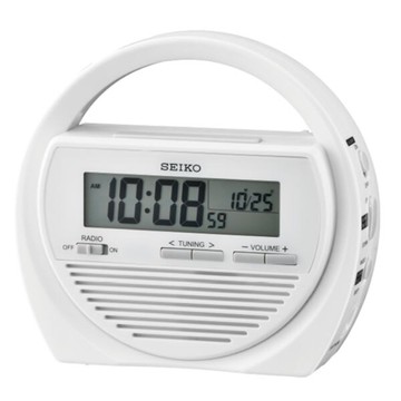 seiko SK037 精工鐘 (QHL060W) 多功能手提式圓形電子鬧鐘/收音機(白)/15.5*17*6.3 cm｜樂天全館特惠中★指定刷卡回饋10%
