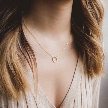 閃閃鋯石圓形花圈項鍊 - 925銀 - 歐美項鏈 - 圓形項鍊 - 簡約