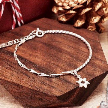 ART64 交錯六角星 半半手鍊 聖誕禮物 925純銀手鍊 女生手鍊