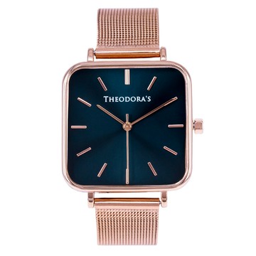 Hebe 簡約方形金屬腕錶 方形湖水綠-米蘭玫金