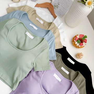 【Fee隔日到貨7色】多巴胺圓領上衣 Bra top🔥韓式穿搭 短版t恤 短版衣服 圓領t恤 短袖上衣 短袖 韓系