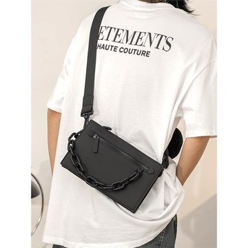 二合一男包潮牌盒子包黑色小方包斜挎包男小眾設計感潮流單肩包