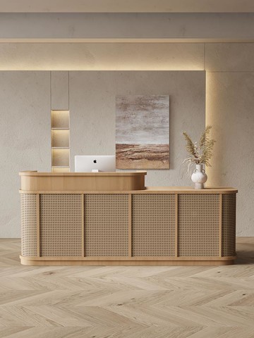 限時下殺 免運附發票 侘寂風收銀臺民宿藤編吧臺農莊日韓餐飲接待臺養生館足浴小型櫃臺 出貨快PD15