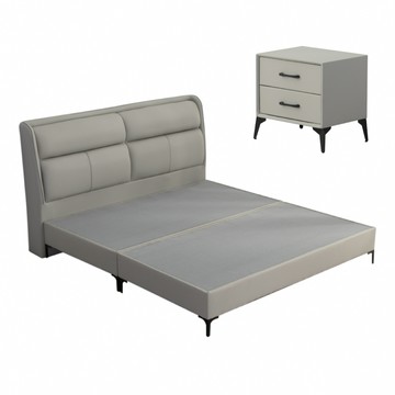【IDEA】威尼5尺雙人貓抓皮床架/房間3件組(床頭+床底+床頭櫃)淺灰色