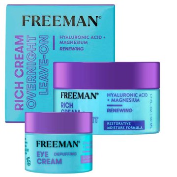 Freeman玻尿酸高效保濕熬夜乳霜50ml+玻尿酸保濕緊緻眼霜15ml★深度保濕 快速補水鎖水 撫平眼周細紋乾紋