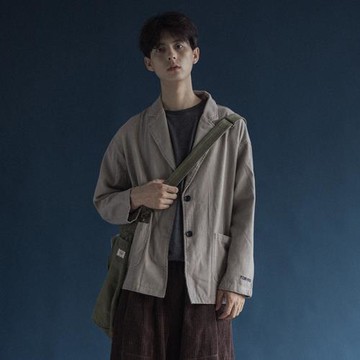 日系復古文藝港風ins做舊西裝外套 男女BF風簡約夾克男士雅痞上衣