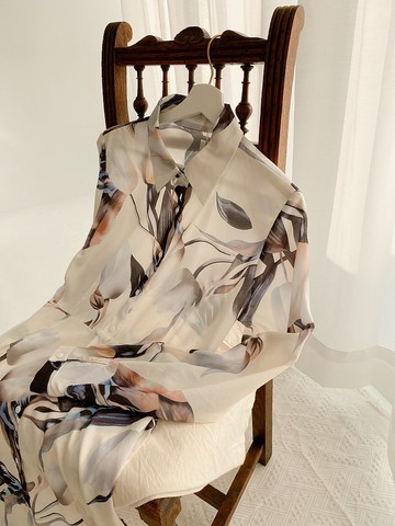 暈染印花白洋裝 外罩衫 復古洋裝