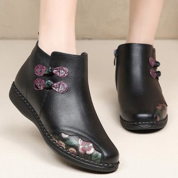 紅色小碼中老年媽媽平底奶奶棉鞋