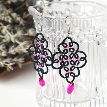 Tatting Lace 耳環【Arabesque】黑與粉