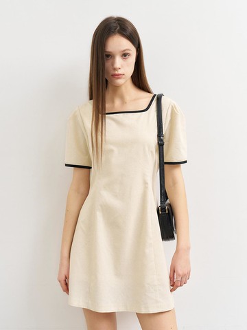 Linen Blend Puff Mini Dress [BEIGE] (WBE2L15511)