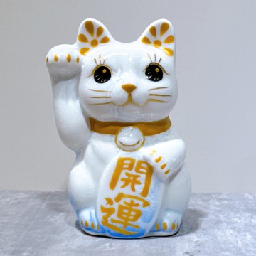 【祥光迎福】日本清水燒招財貓 | 花結晶 青白 開運 右 特小