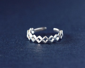 質感超好~菱形純銀女生戒指-食指戒-開口戒