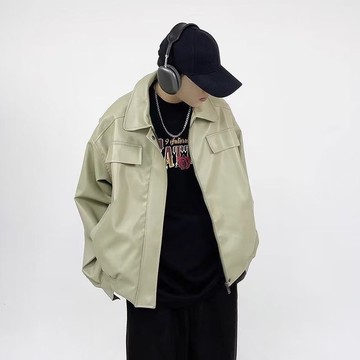 秋冬時尚復古立體裁剪設計PU皮外套男痞帥高級感休閒皮夾克上衣男