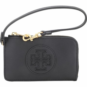 TORY BURCH Ella Bio 可吊掛雙T徽標皮革拉鍊卡片夾/零錢包(黑色)