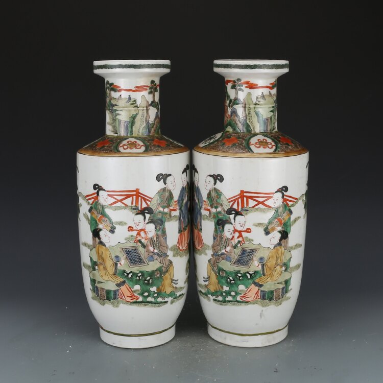 清康熙粉彩人物棒槌瓶瓷器