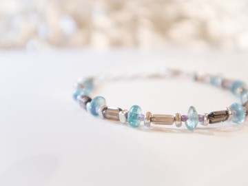 925 SILVER  小碎碎磷灰石/紫晶/茶晶造型手鐲