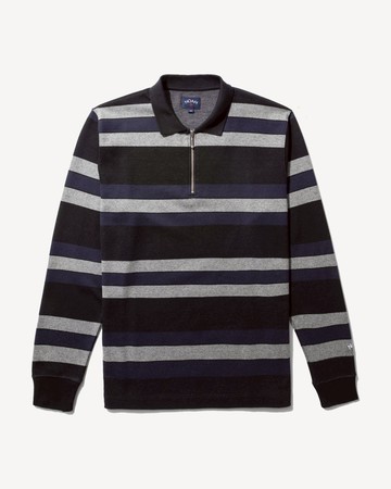 Noah Long Sleeve Striped Zip Polo Black/Navy/Heather Grey / S