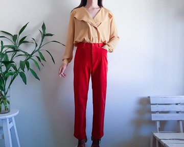 復古 USPP 紅色燈芯絨長褲 高腰長褲 M 號腰圍 27 - 30 英寸