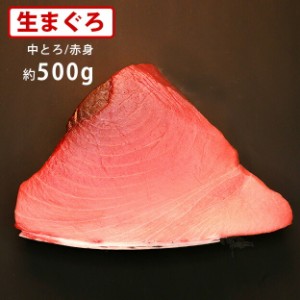 送料無料　マグロ専門卸会社直送　冷蔵・本まぐろ（中とろ 赤身）約500g　血合・皮付きブロック　生マグロ