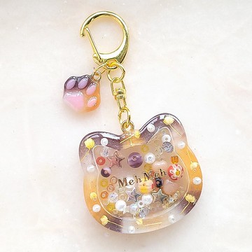 個人化 貓咪貓掌搖搖樂鑰匙圈 英文名字 乾燥花 Shaker