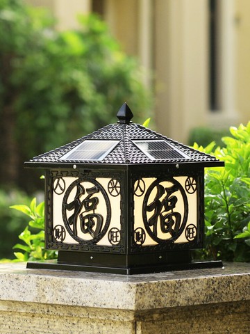 太陽能柱頭燈戶外防水庭院燈新中式圍墻柱子燈別墅門柱燈花園柱燈