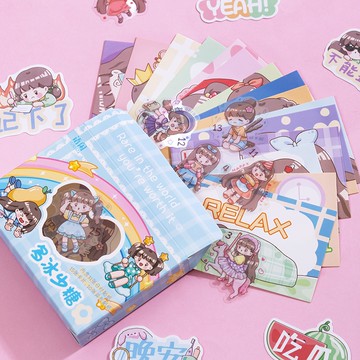 🍋檸檬青🍋清倉現貨超可愛卡通人間小甜餅系列2款共56張入卡片+貼紙雙享款手帳裝飾素材包