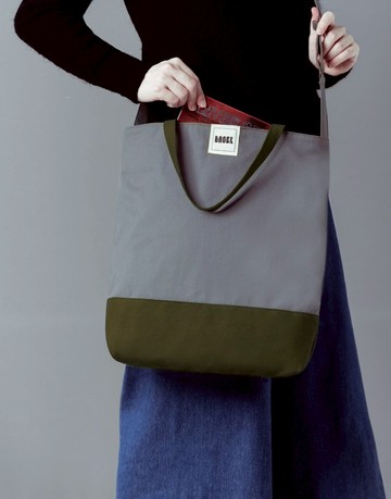 簡約拼色 可調式背帶三用帆布包  肩背 手提 斜背  灰+軍綠