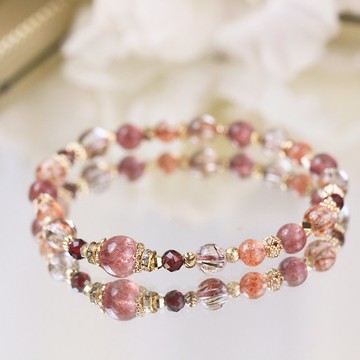 黑金超七 石榴石 草莓晶 太陽石 招財旺運 幸福 好人緣 水晶手鏈