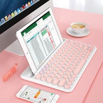 BOW藍牙鍵盤適用蘋果ipad安卓可連手機平板筆記本靜音可愛禮品
