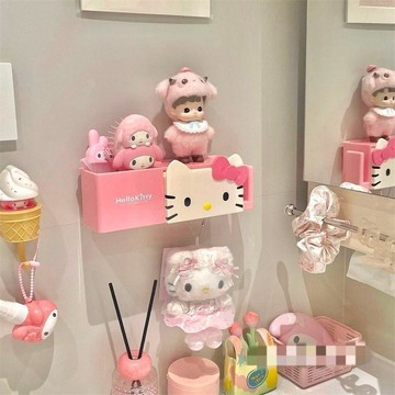 ✨元氣新品✨粉色浴衛生間置物架hellokitty物架可刷頭繩收納凱蒂漱牙刷架卡通ATEN