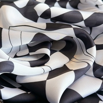絲巾 方巾 波浪棋盤格方巾 氣質裝飾 輕奢印花絲巾 時尚絲巾 氛圍感披肩 防曬頭巾 女士圍脖時尚裝飾品