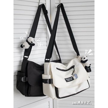 ins風工裝大容量斜挎包男士女學生上課包可放書日系休閑單肩包包