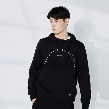 經典黑白潮流印字假兩件帽TEE(黑色)-男