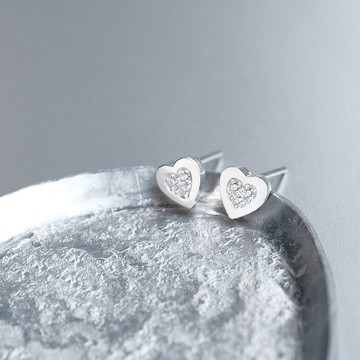 迷你心形耳針925銀