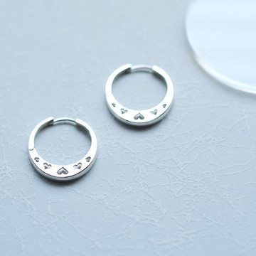 鏤空 愛心 圈形 耳環 925 銀