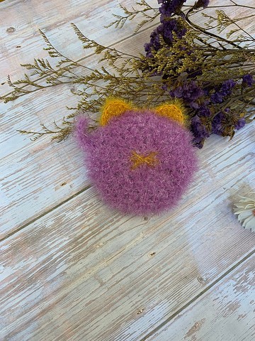 韓國抗菌絲光纖維菜瓜布-貓咪款。3入1組 紫。半遮面/厚實心款