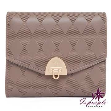 【iSPurple】印花菱格＊三折零錢卡片短夾 多色可選