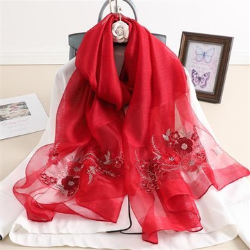 【巴黎精品】真絲絲巾羊毛圍巾-桑蠶絲繡花薄款披肩女配件8色a1gt47