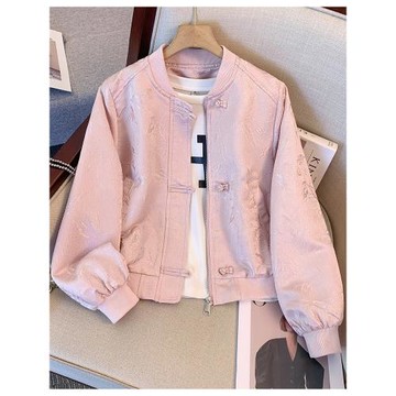 粉色小香風新中式國風刺繡棒球服外套女2025早秋裝款爆款開衫夾克