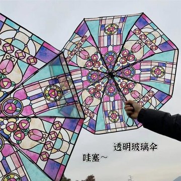 跨境代貼廠家批發教堂玻璃傘成人直桿透明傘自動可定圖案可印LOGO