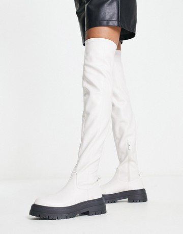 Topshop Kate chunky over the knee boot in off white
